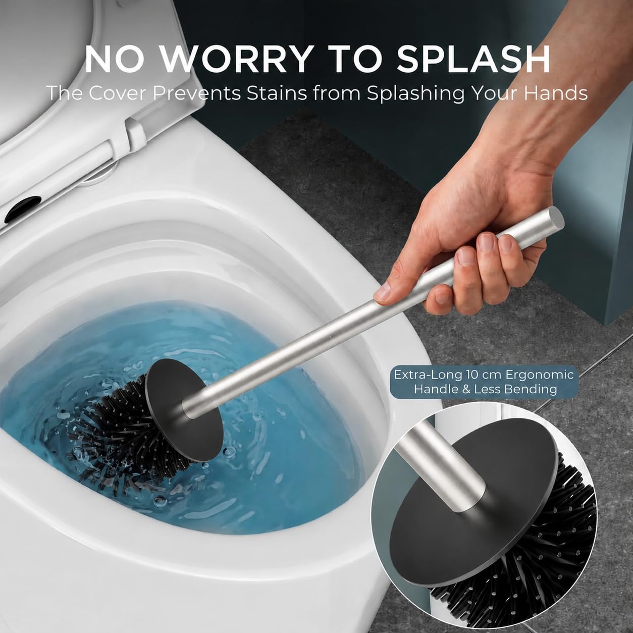 Stainless Steel Toilet Bowl Brush Scrubber and Holder Set Short