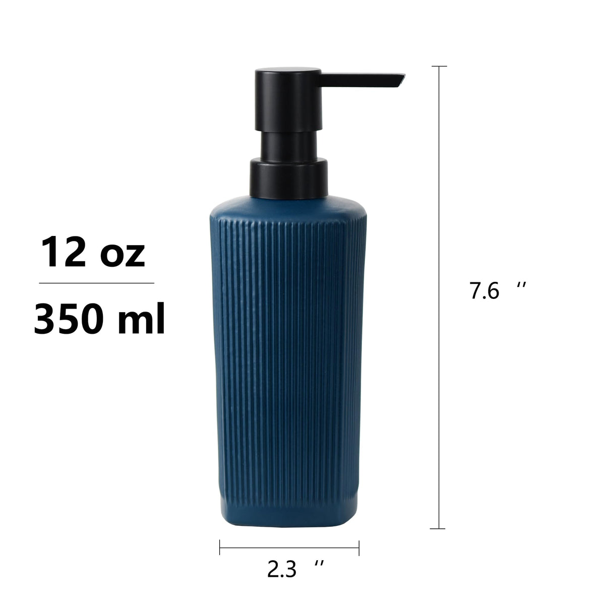 12 oz Glass Soap Dispenser with Vertical Stripe with Black Plastic Rustproof Pump