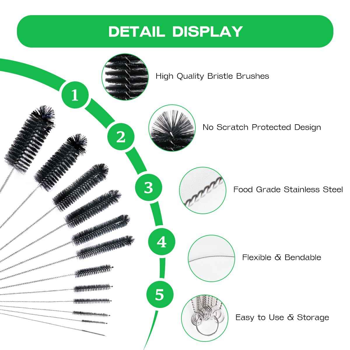 Straw Cleaner Brush Set 12 Pieces Extra Long (12 Count)