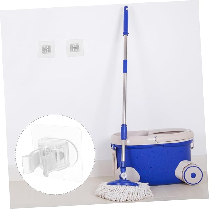2pcs No Punching Mop Holder Wall Mount Broom Organizer for Home Hotel Adhesive Hooks for Easy Installation Strong for Kitchen Bathroom Storage