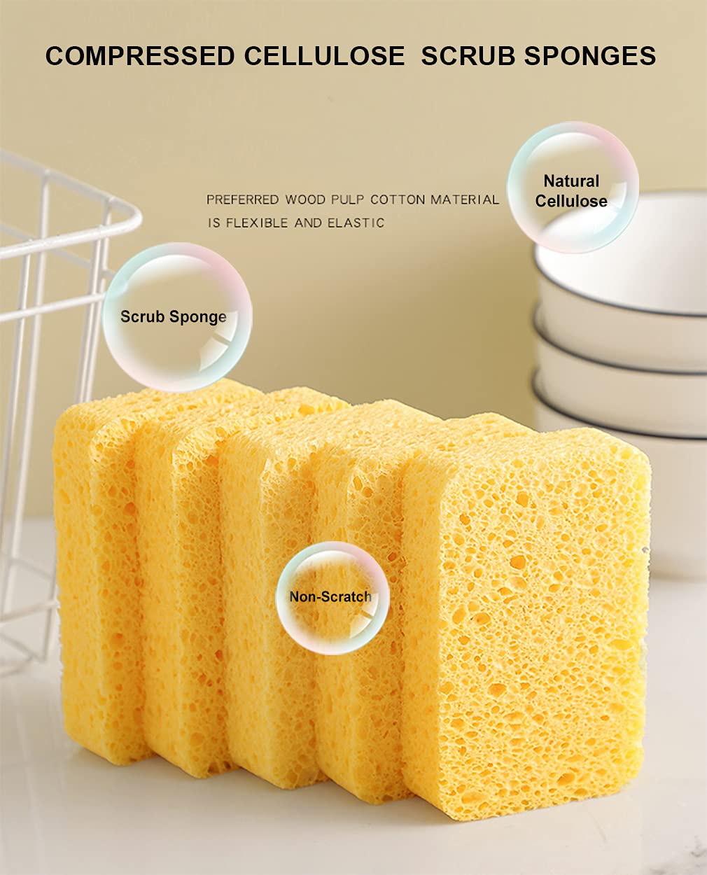 Kitchen Sponges 12 Pack Natural Cellulose for Non Scratch Cleaning (12 Count)