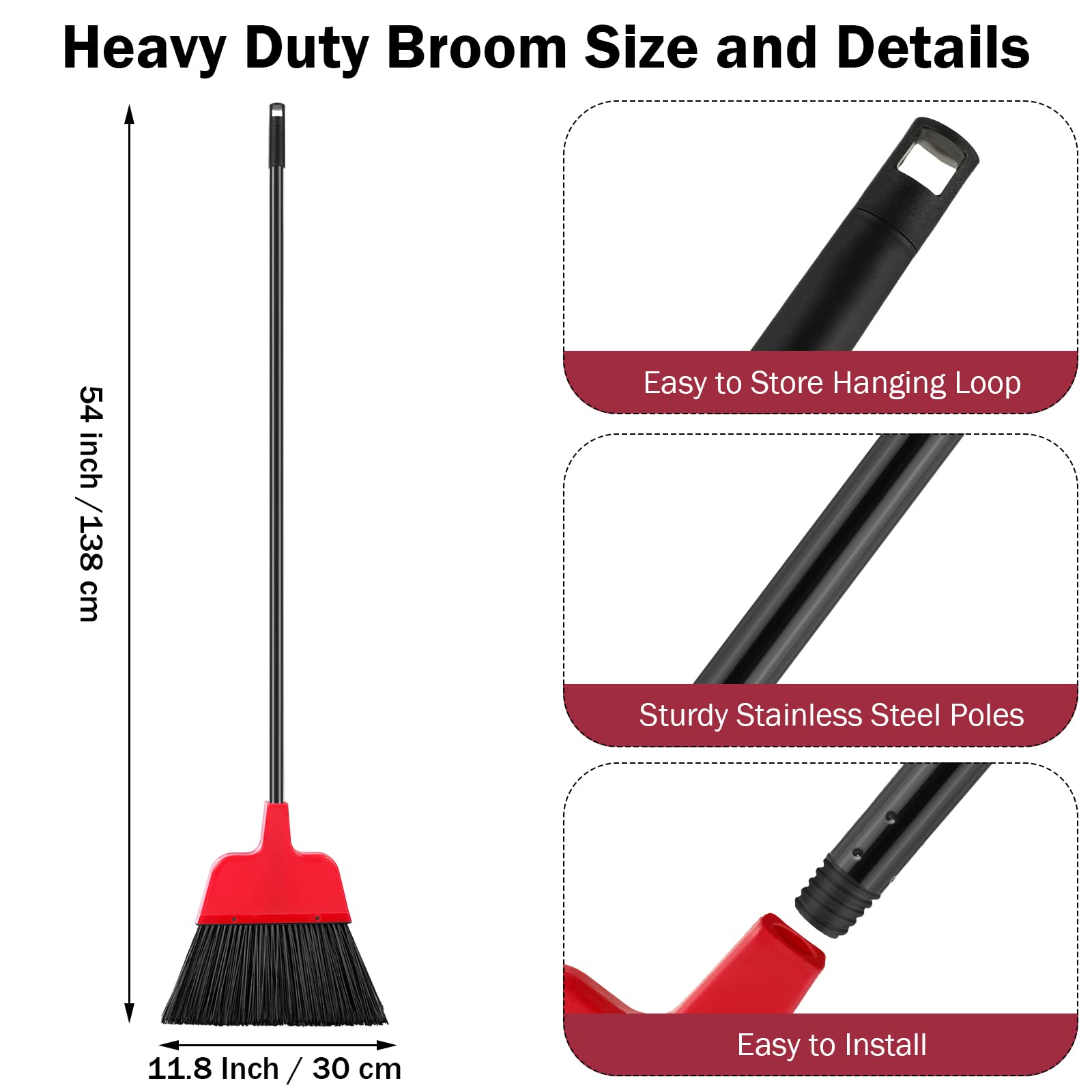 8 Pcs Outdoor Broom for Floor Cleaning 54 Inch Commercial Heavy Duty Broom Long Handle Kitchen Household Angle Brooms for Sweeper Sweeping Indoor Dust Hair Cleaner Corn Shop