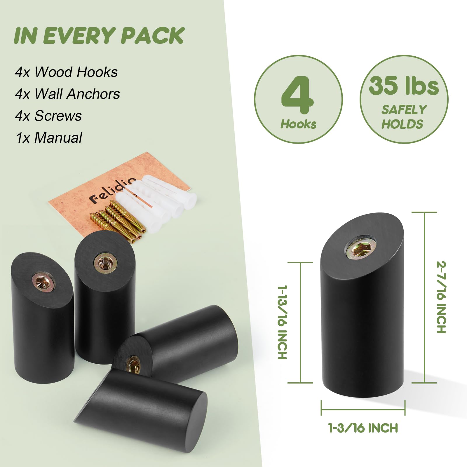 Wood Wall Hooks (4 Count)