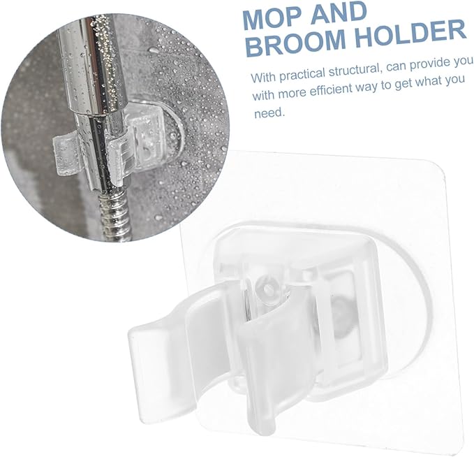 2pcs No Punching Mop Holder Wall Mount Broom Organizer for Home Hotel Adhesive Hooks for Easy Installation Strong for Kitchen Bathroom Storage