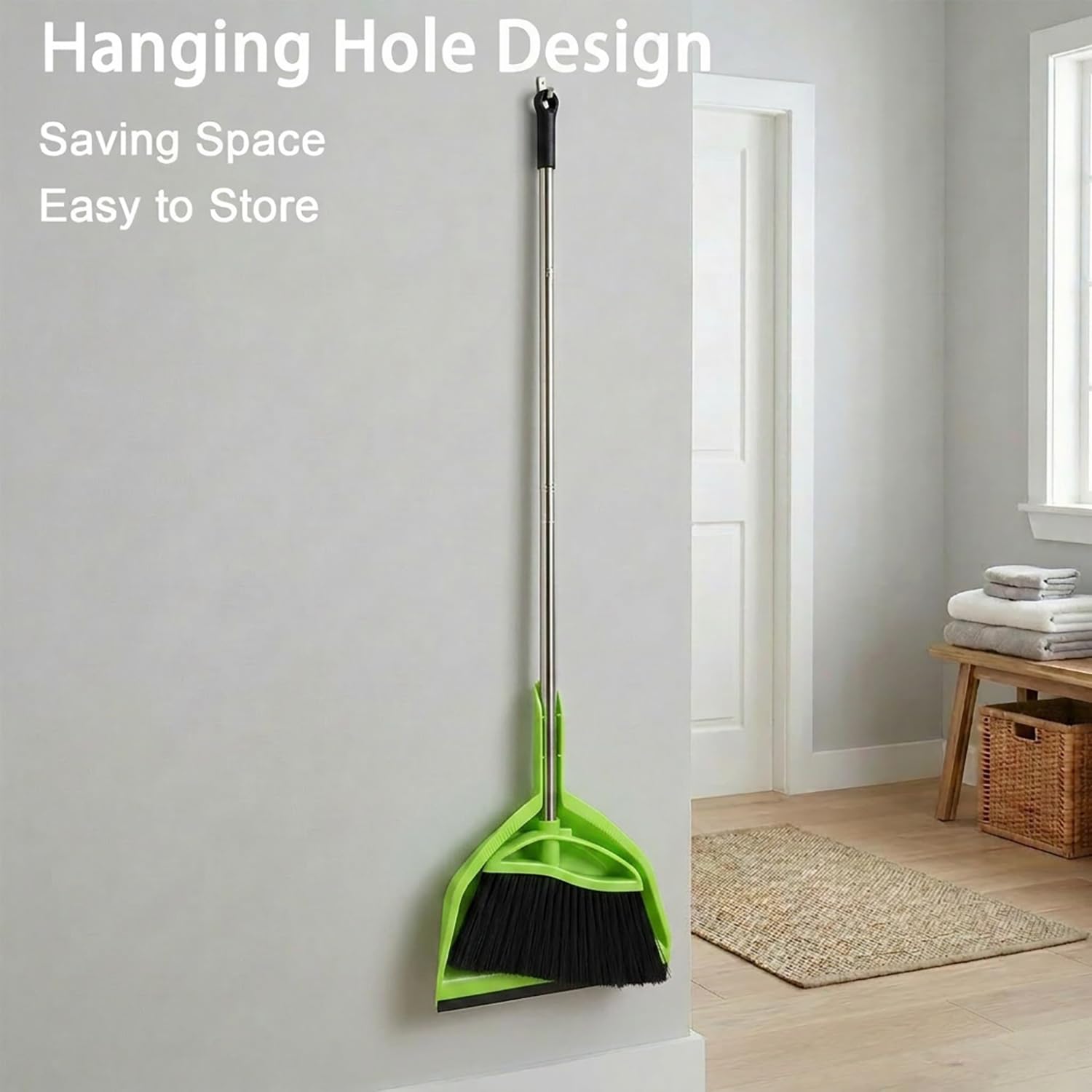 Soft Bristles Green Angle Broom and Dustpan Set