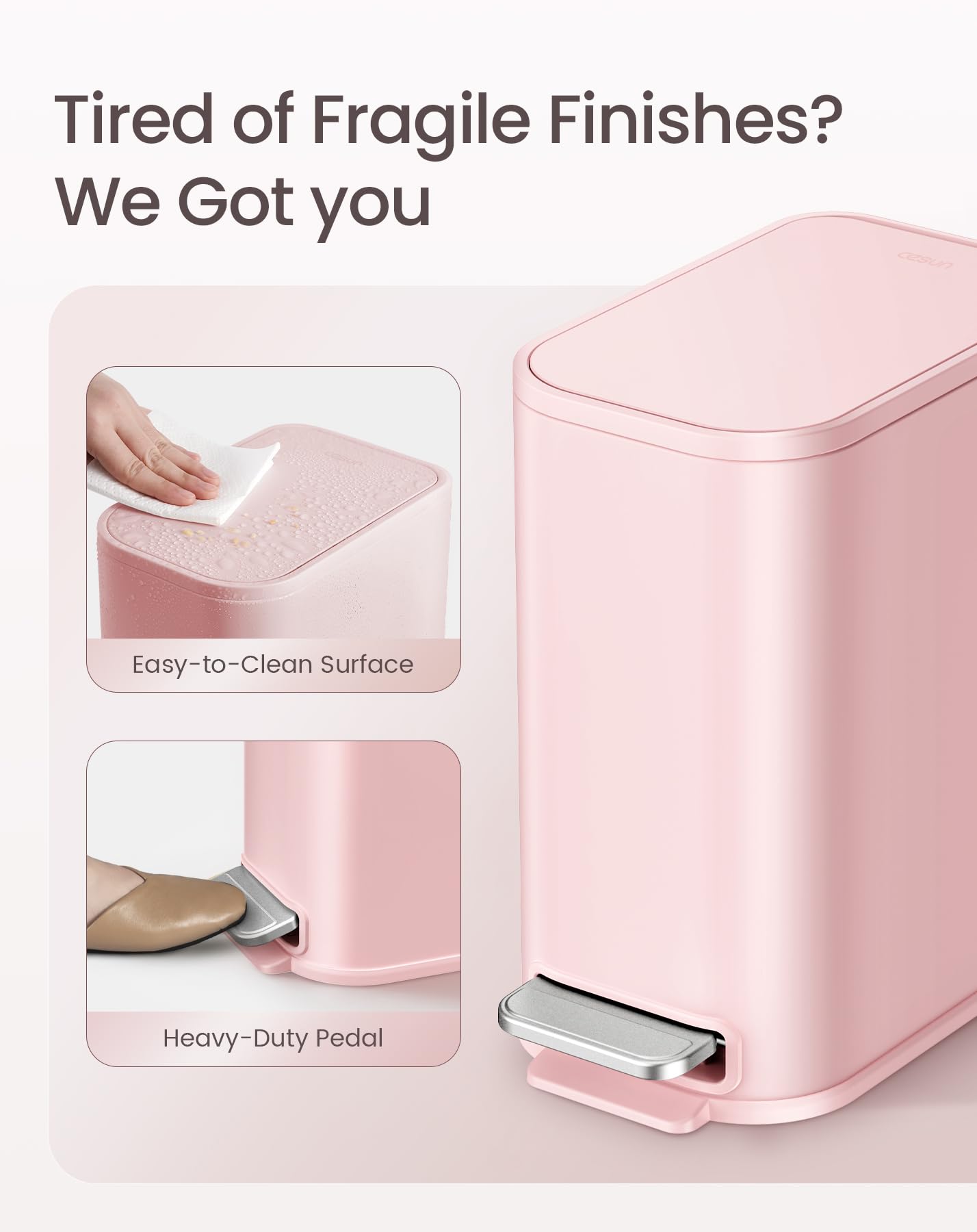 Small Bathroom Trash Can with Lid Soft Close & Pedal