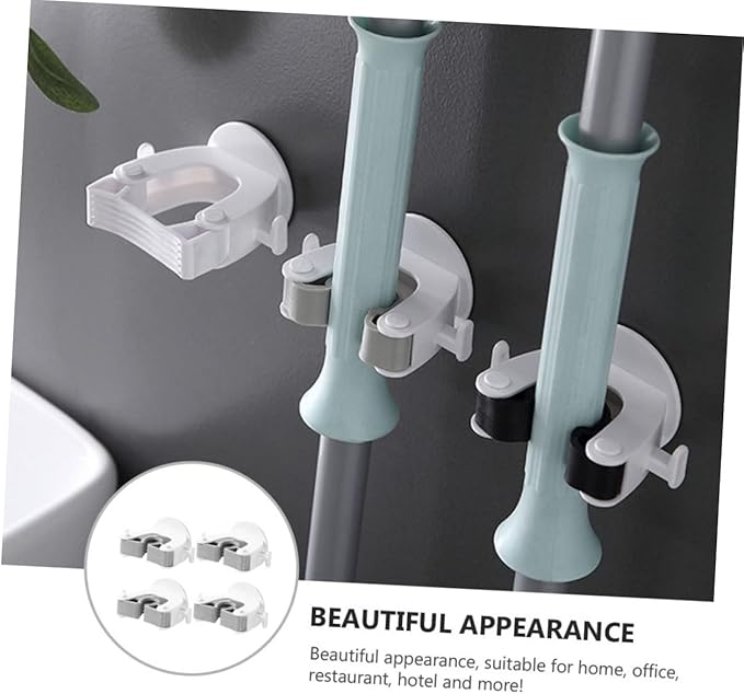 4pcs Broom Hanger Wall Mount Mop Clip Safe Material for Strong and Storage Easy Wall Installation