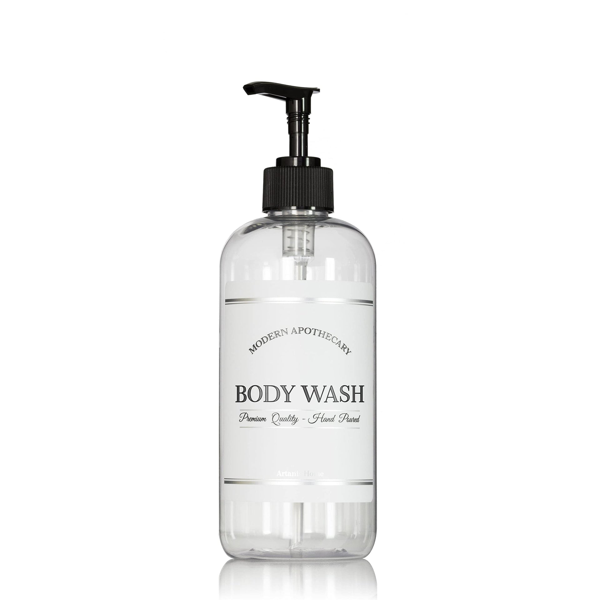 Refillable Clear PET Plastic 16 oz Body Wash Bottle with Black Plastic Pump Dispenser