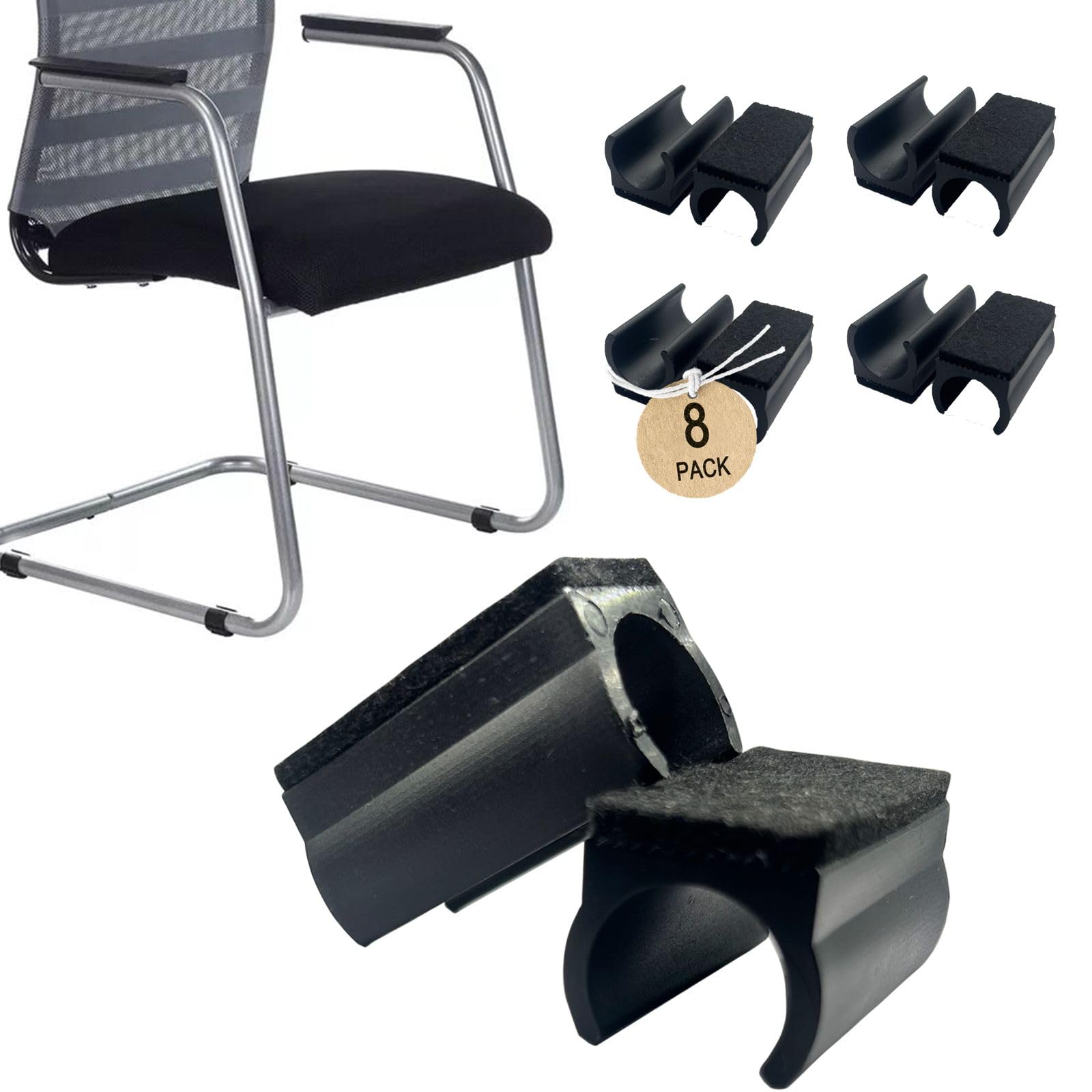 Rectangle U Shaped Sled Chair Leg Tips Cap with Felt Pads (8 Count)