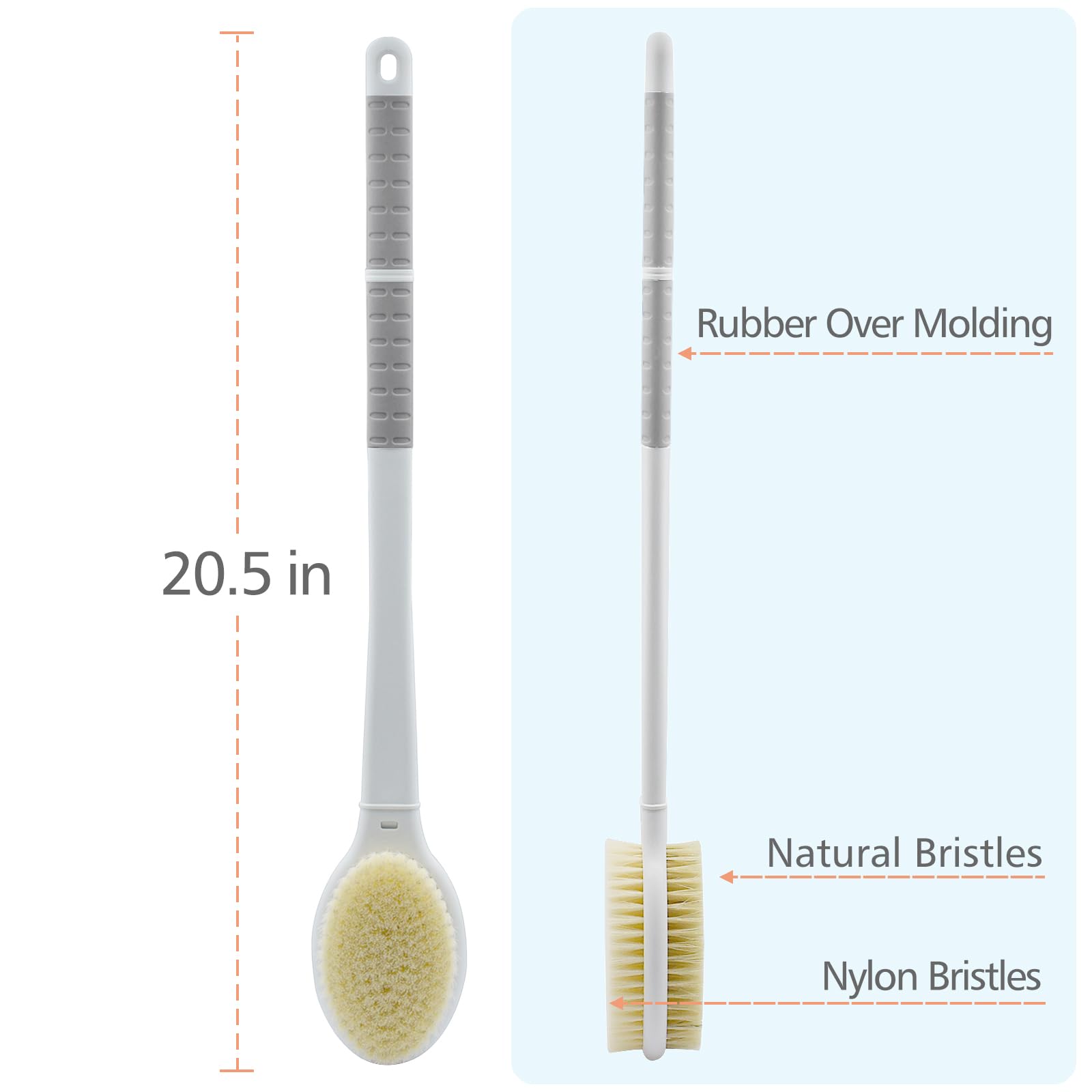 Shower Brush with Soft & Stiff Bristles