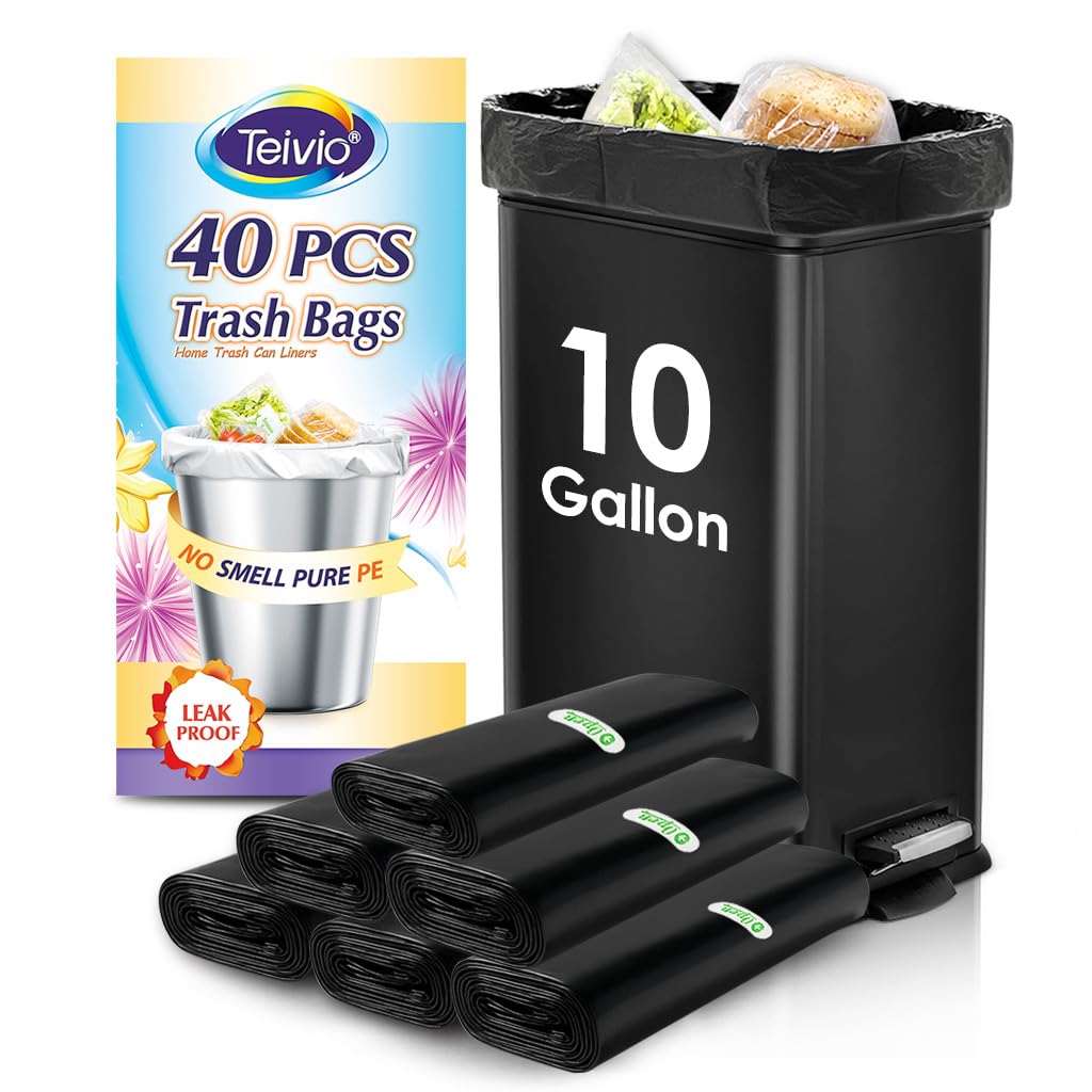 Medium Black Trash Bags 10 Gallon 40 Count Kitchen Garbage Bags