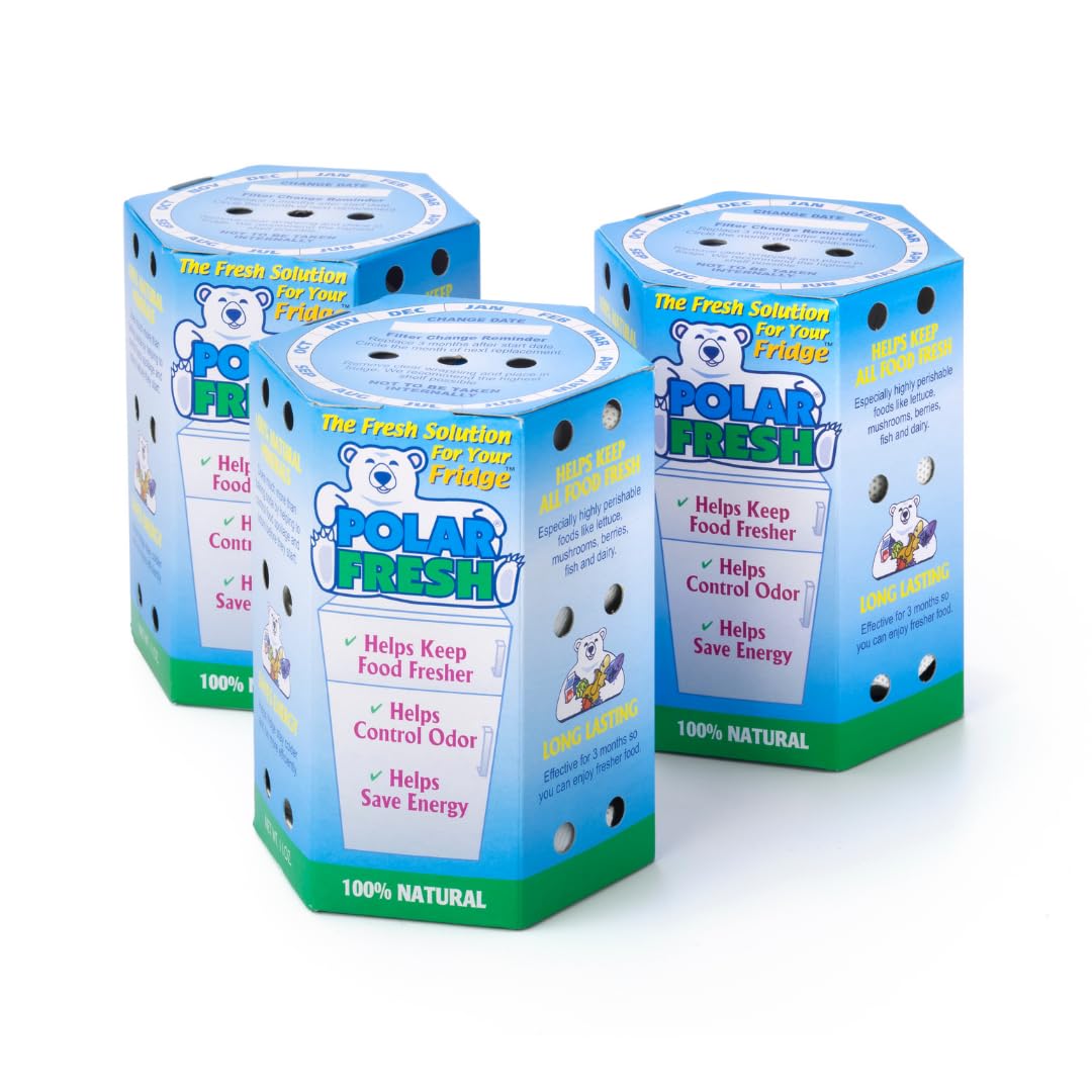 All-in-1 Refrigerator Deodorizer & Produce Saver by Polar Fresh 3 Pack – Fridge Odor Eliminator, Ethylene Gas Absorber, Fridge Moisture Absorber & Efficiency Booster; Surpasses Baking Soda & Charcoal (3 Count)