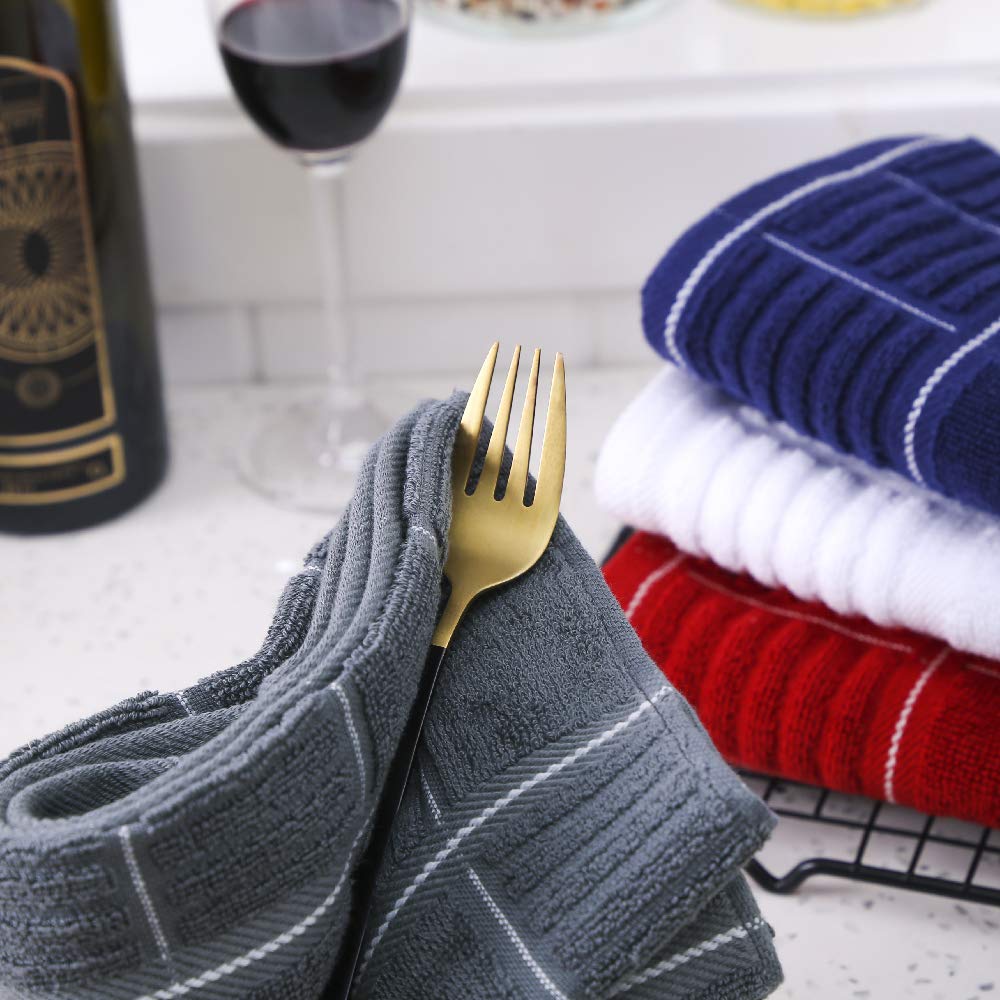 Kitchen Dish Towels Heavy Duty Absorbent Dish Cloths with Hanging Loop 100% Cotton Tea Bar Towels (3 Count)