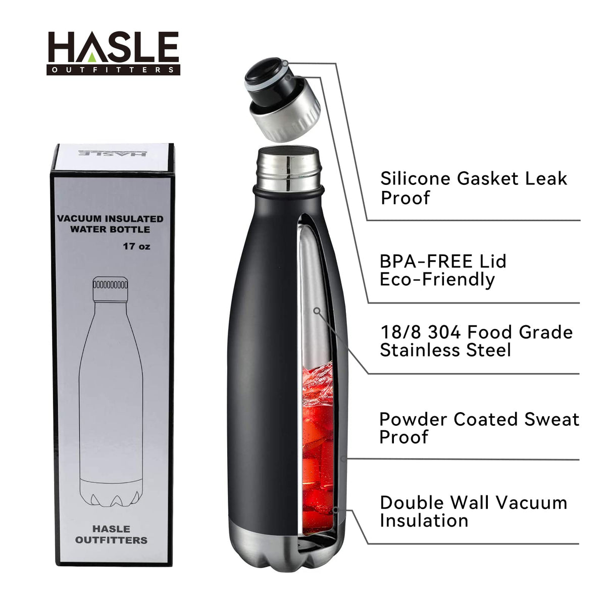 17oz Stainless Steel Water Bottles Bulk (8 Count)