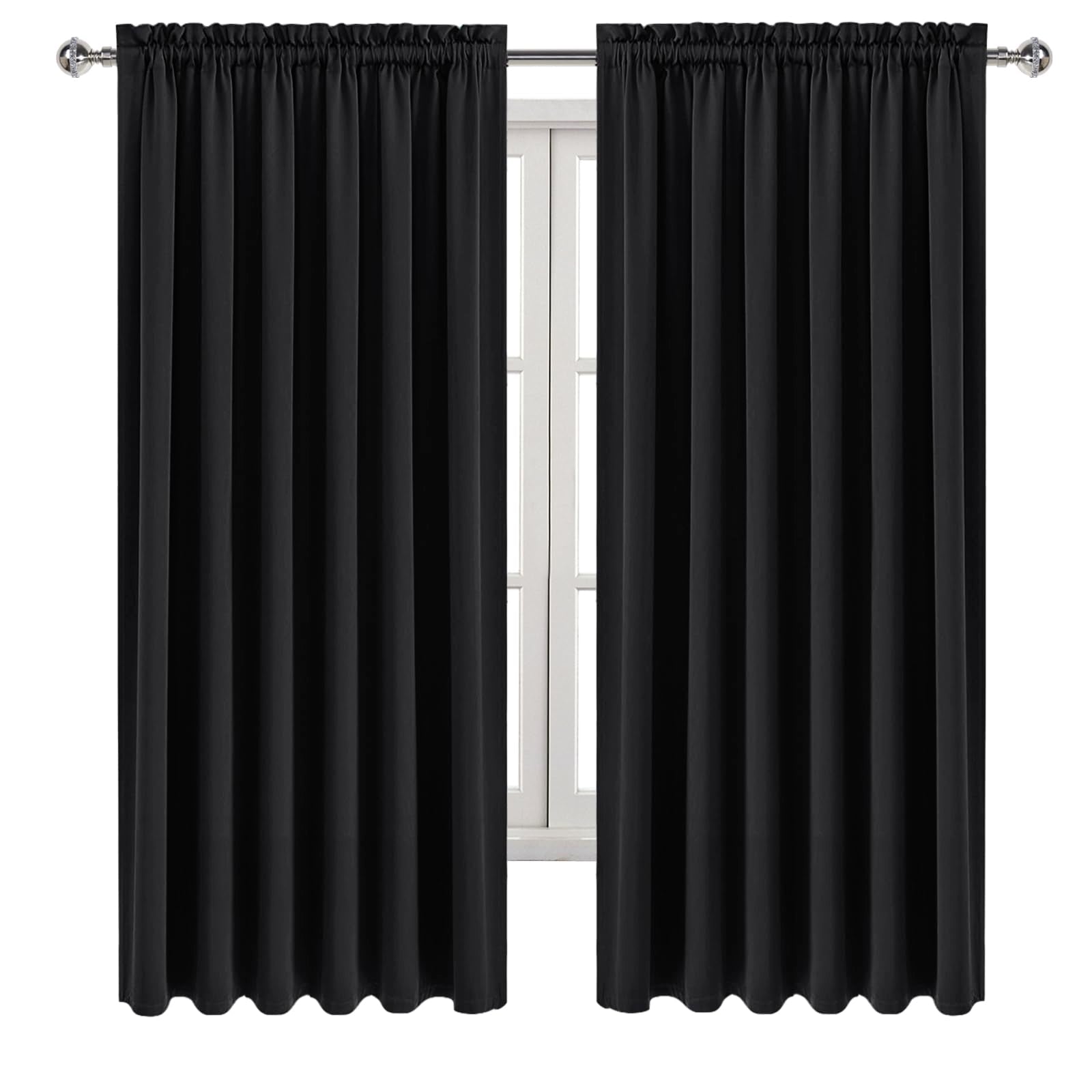 Wide Blackout Curtains for Bedroom Living Room 70 x 72 Inch Long Black (2 Count)