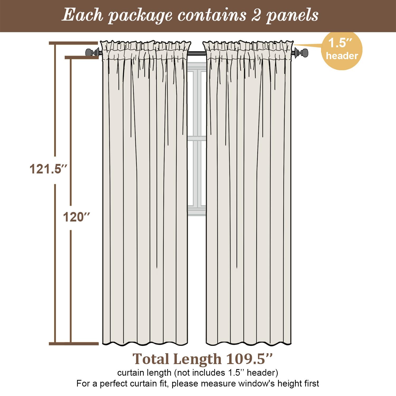 Extra Long Ivory Sheer Curtains 120 Inches Long 2 Panels (2 Count)