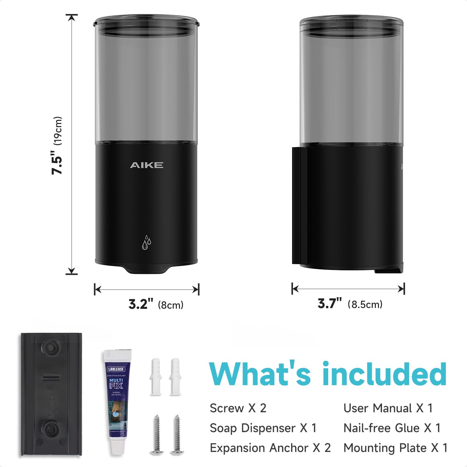 Automatic Soap Dispenser IPX7 Waterproof 13.5oz Matte Black