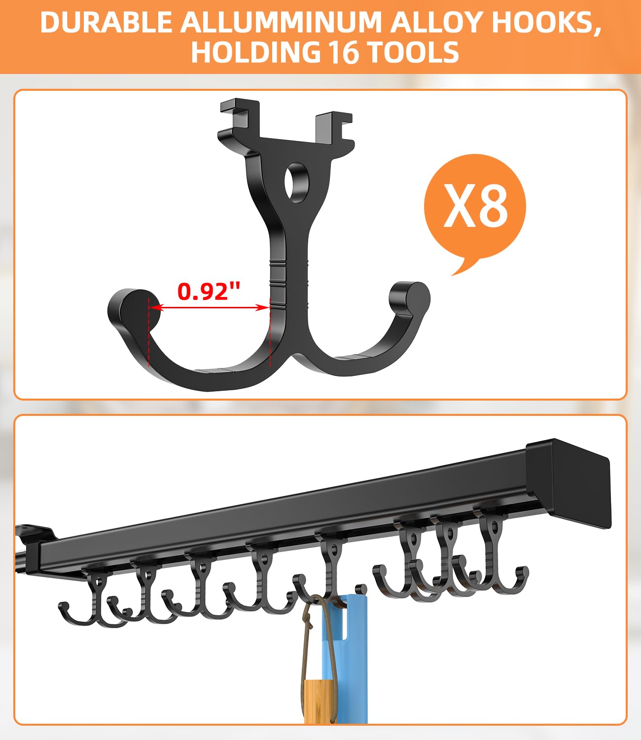 Pull Out Broom Holder With Adjustable Double Row Sliding Hook