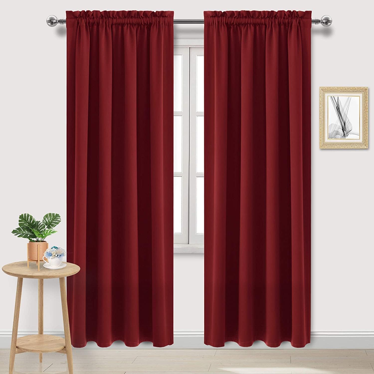 Wide Blackout Curtains for Living Room 70 x 84 Inch Long Burgundy (2 Count)