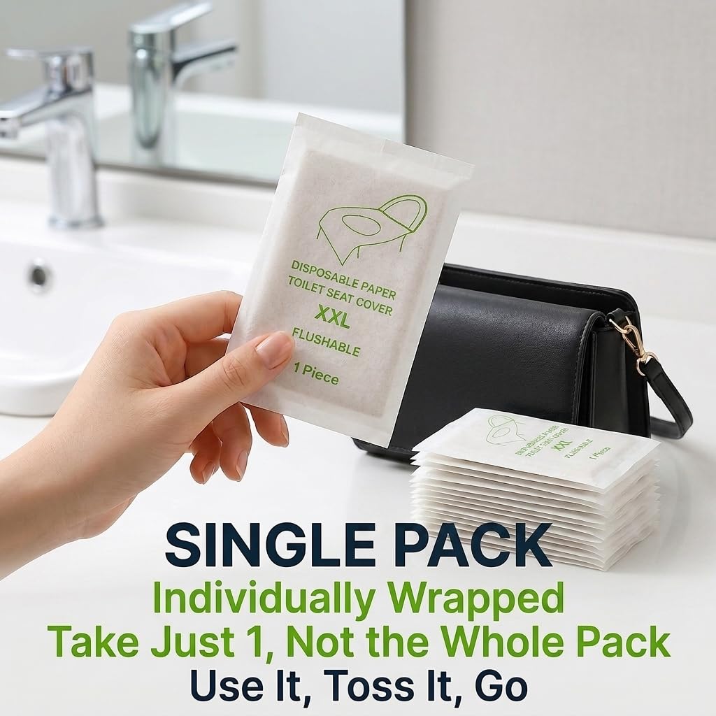 Individually Wrapped XXL Toilet Seat Covers Disposable Flushable for Travel (30 Count)