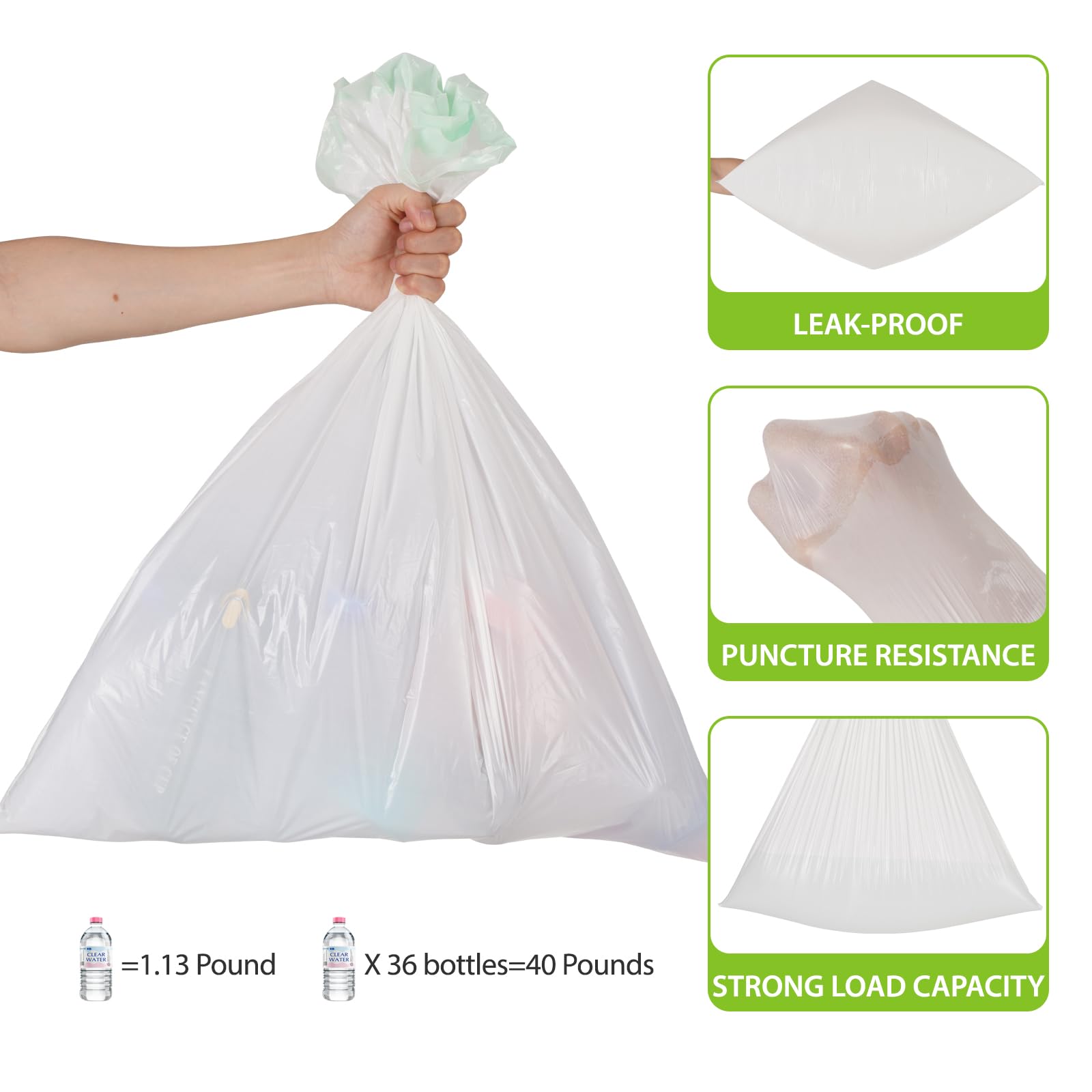 Large Trash Bag 13 Gallon Tall Drawstring 100% Post (200 Count)