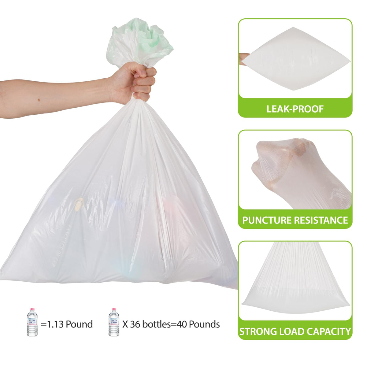 Large Trash Bag 13 Gallon Tall Drawstring 100% Post (300 Count)