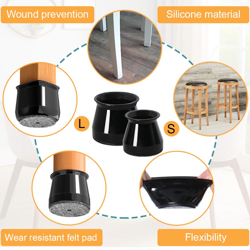 32 Pcs Chair Leg Floor Protectors for Hardwood Floors Black (32 Count)