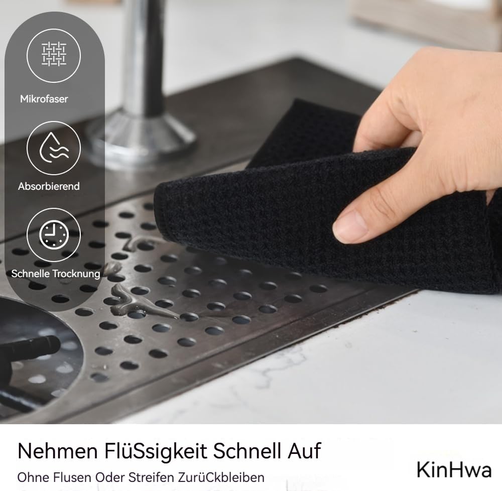 Waffle Microfiber Dish Cloths Black Kitchen Towels (10 Count)