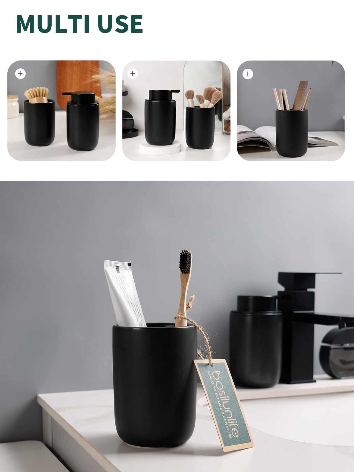 Soap Dispenser and Toothbrush Holder Set (2 Count)