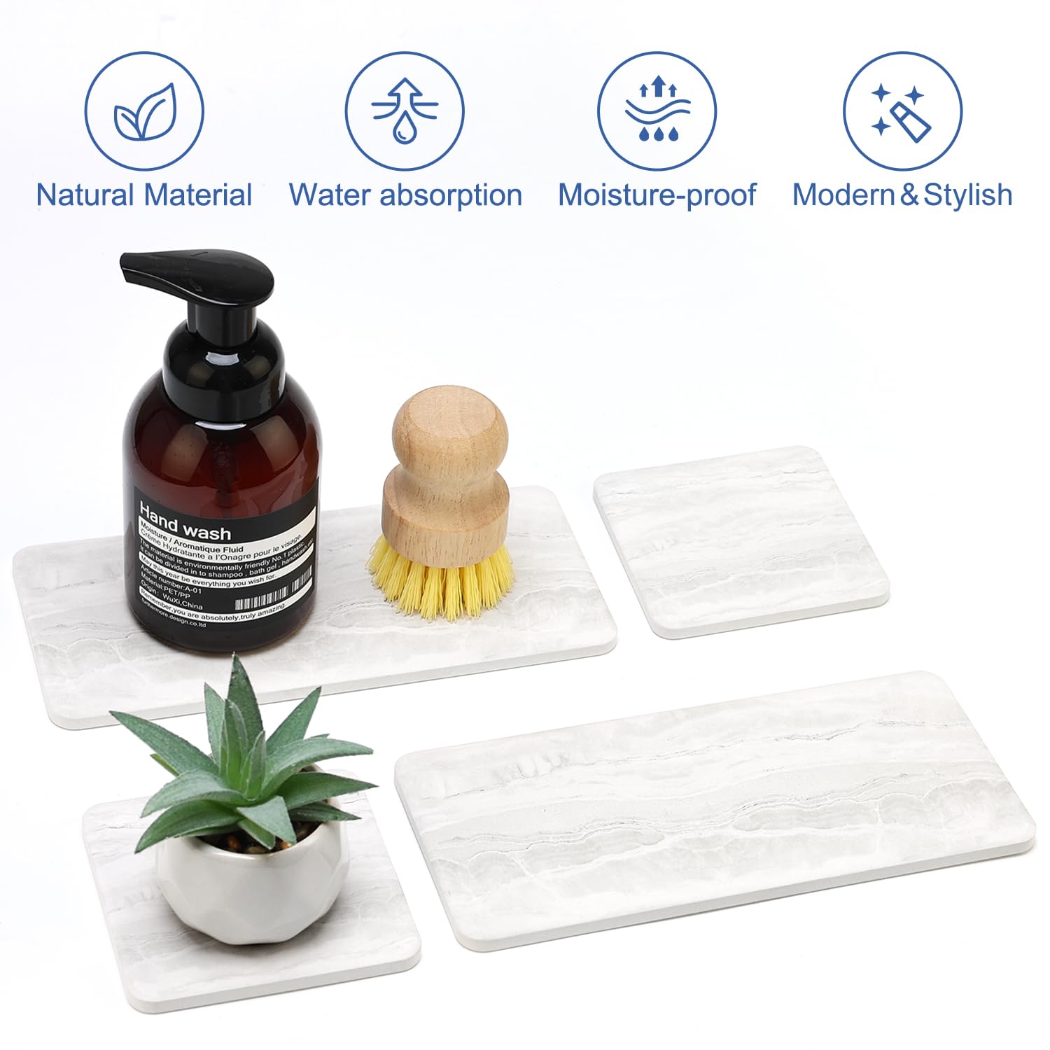 4 Pcs Water Absorbent Stone Dry Tray for Bathroom Sink Kitchen Counter Tray