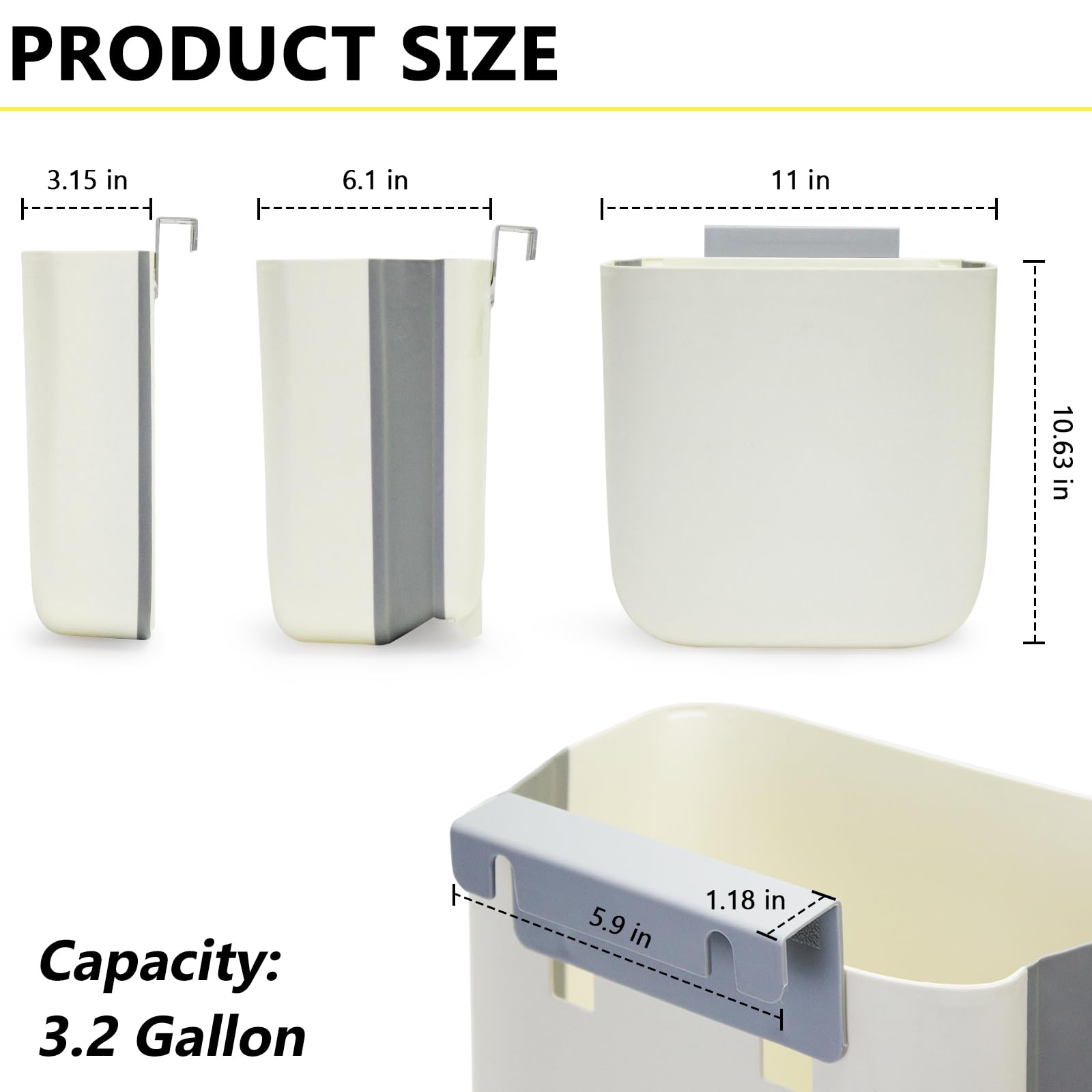 3.2 Gallon Foldable Hanging Trash Can with Lid for Cabinet Door