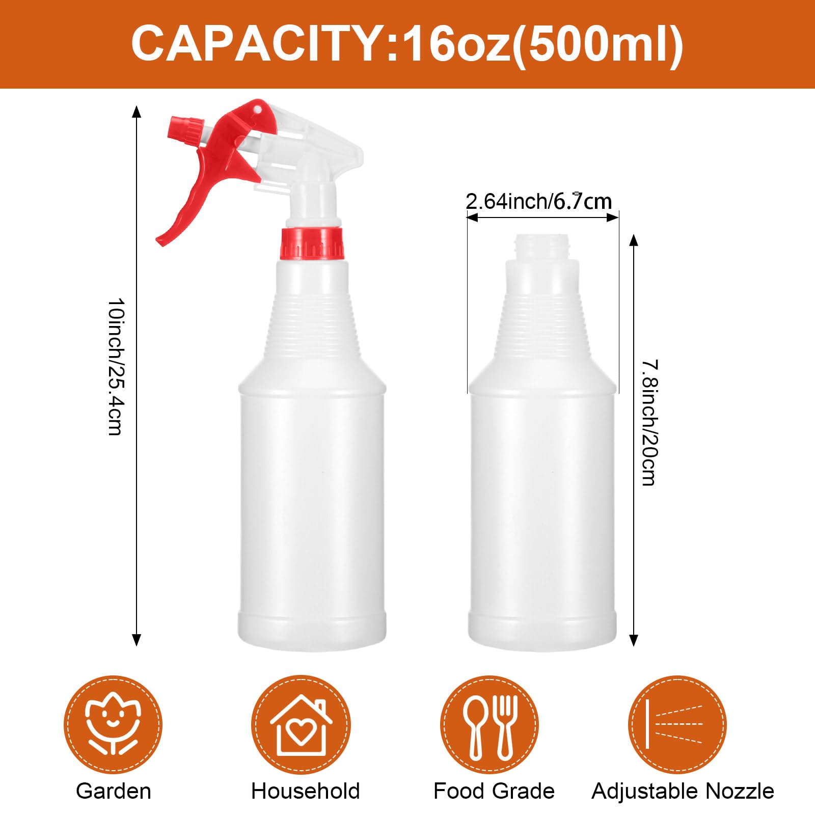 12 Pcs 16 Oz Plastic Spray Bottles (12 Count)