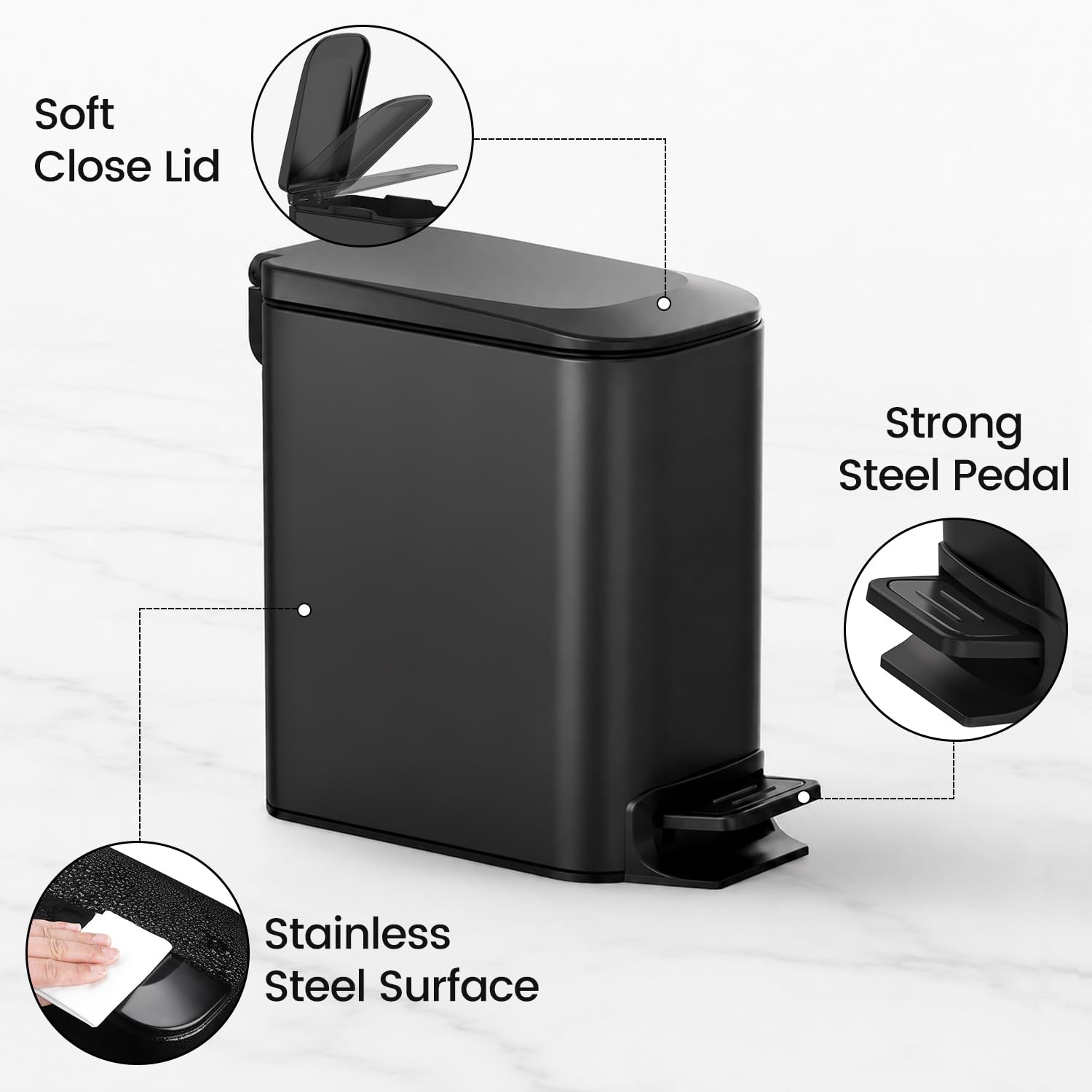 Small Bathroom Trash Can with Lid