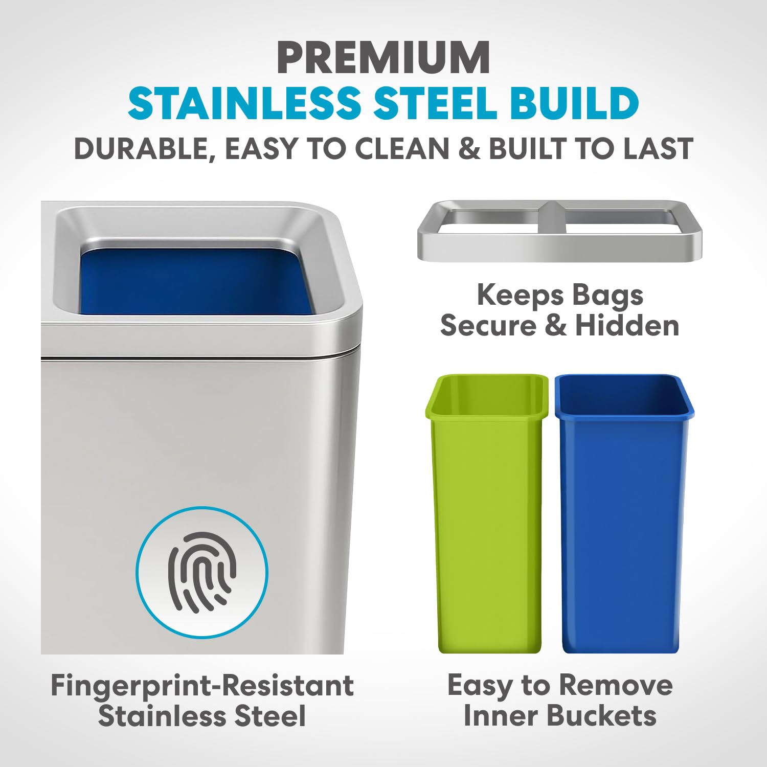 70 Liter 18.5 Gallon Rectangular Open Top Dual Compartment Recycling Trash Can