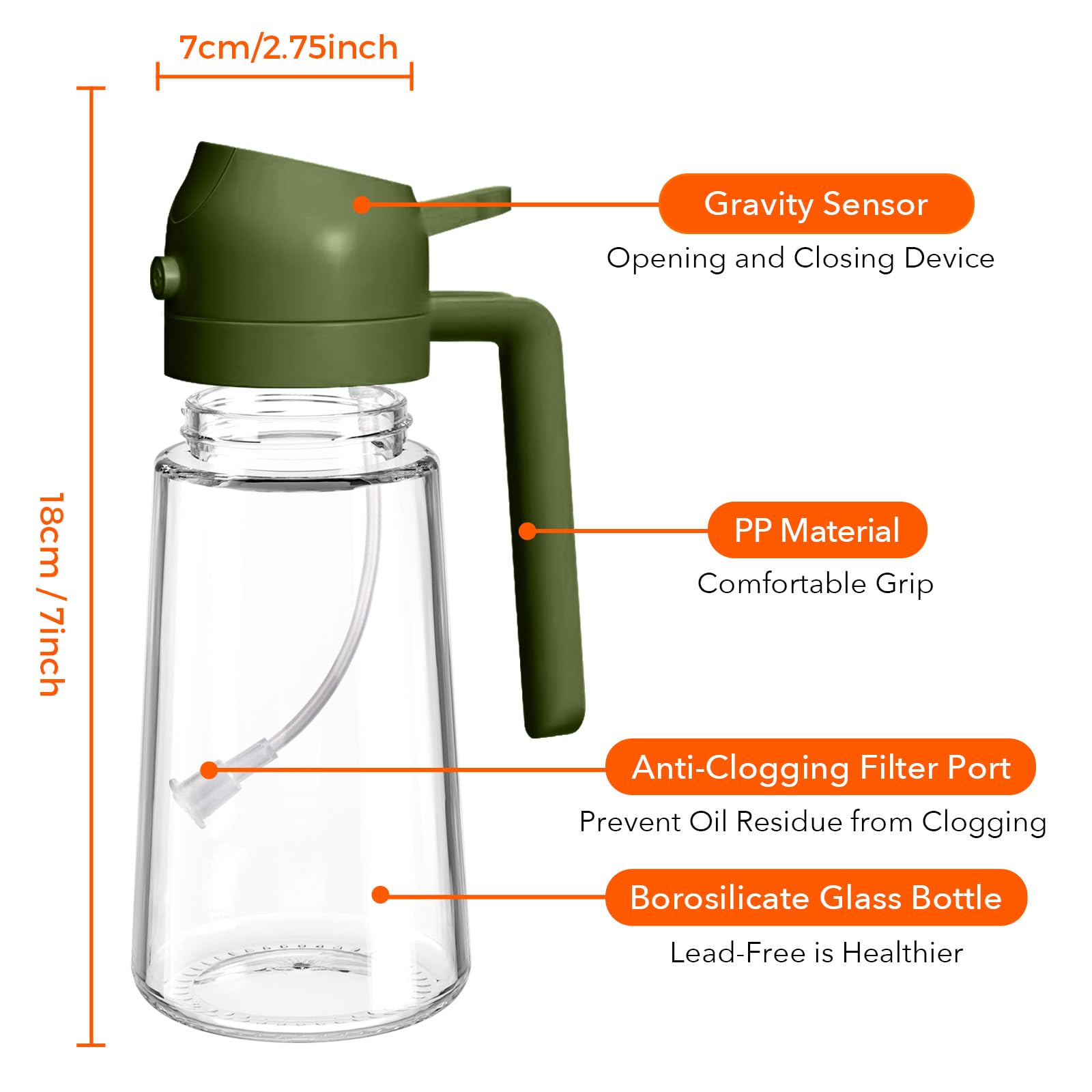 16 oz 2-in-1 Glass Olive Oil Sprayer for Cooking, OliveGreen