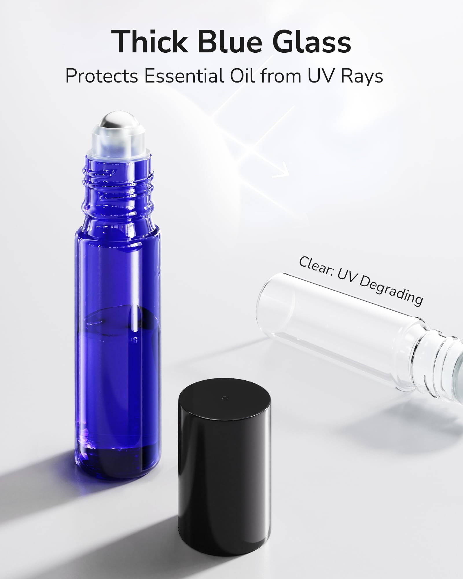 Essential Oil Roller Bottles 48 Pack 10ml Cobalt Blue Glass Empty Bottles with Stainless Steel Roller Balls