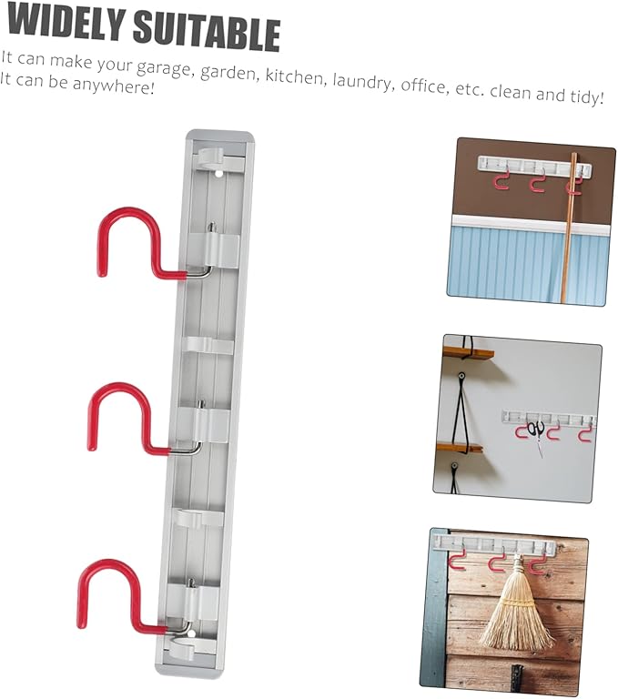 Space Aluminum Mop Clamp Wall Mounted Broom Gripper Mop Hanging Hook Heavy Duty Hooks Organizer