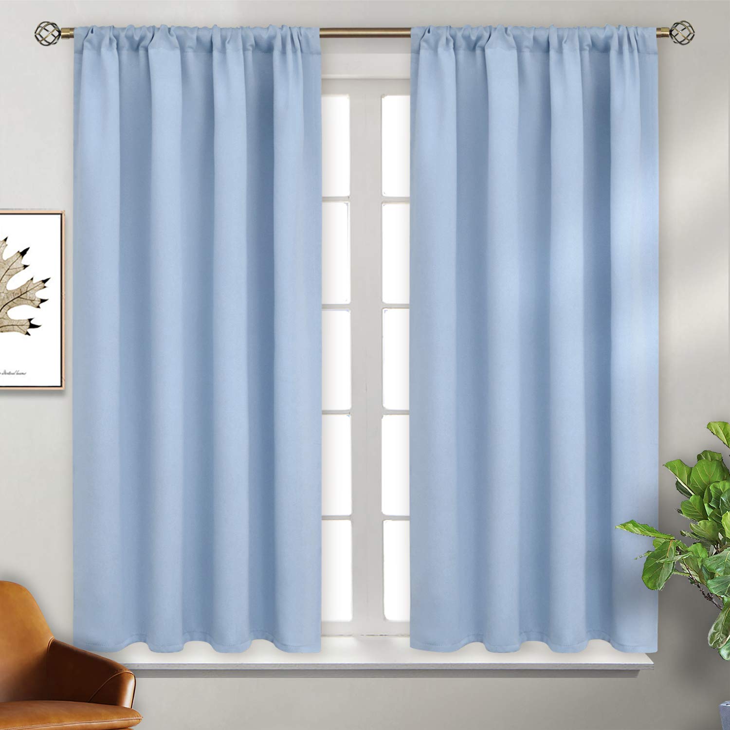 Light Blue Room Darkening Curtains 45 Inches Long