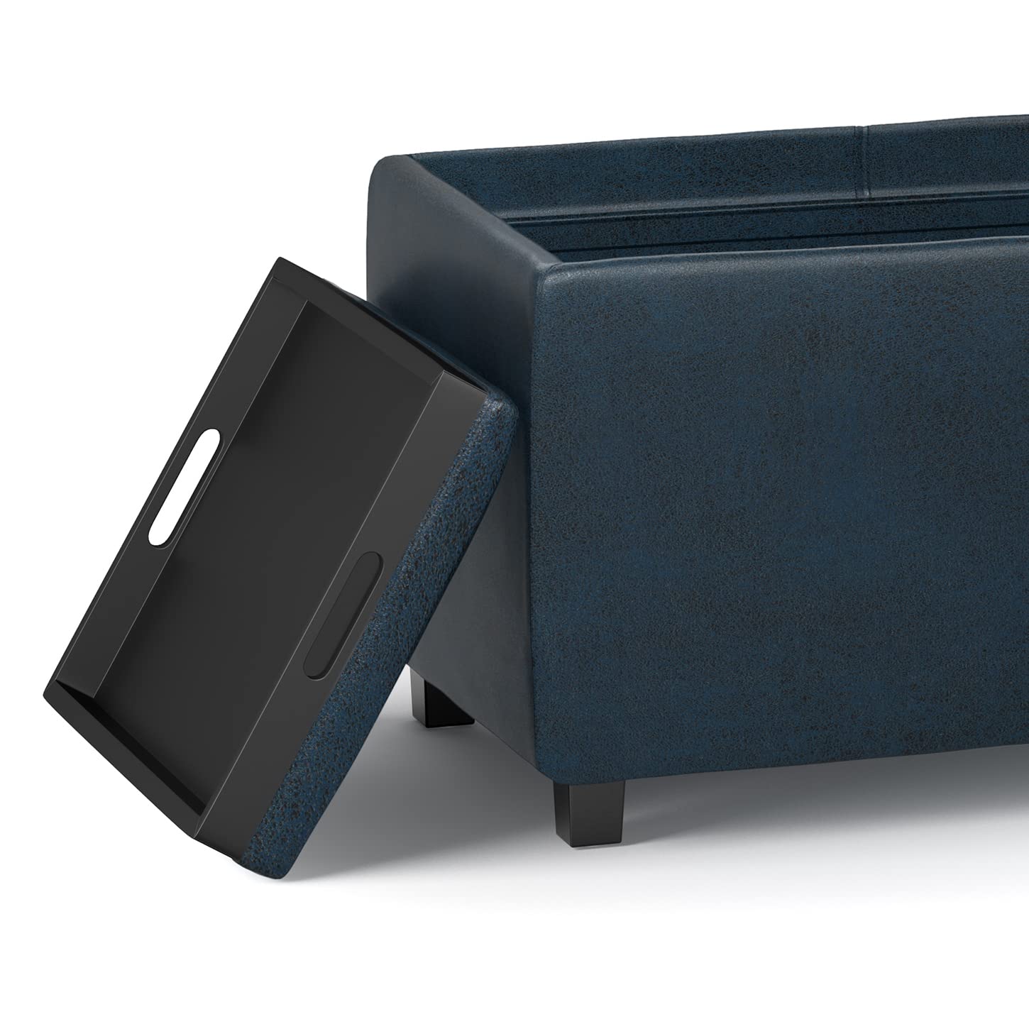 Avalon 42" Wide Vegan Leather Storage Ottoman in Dark Blue