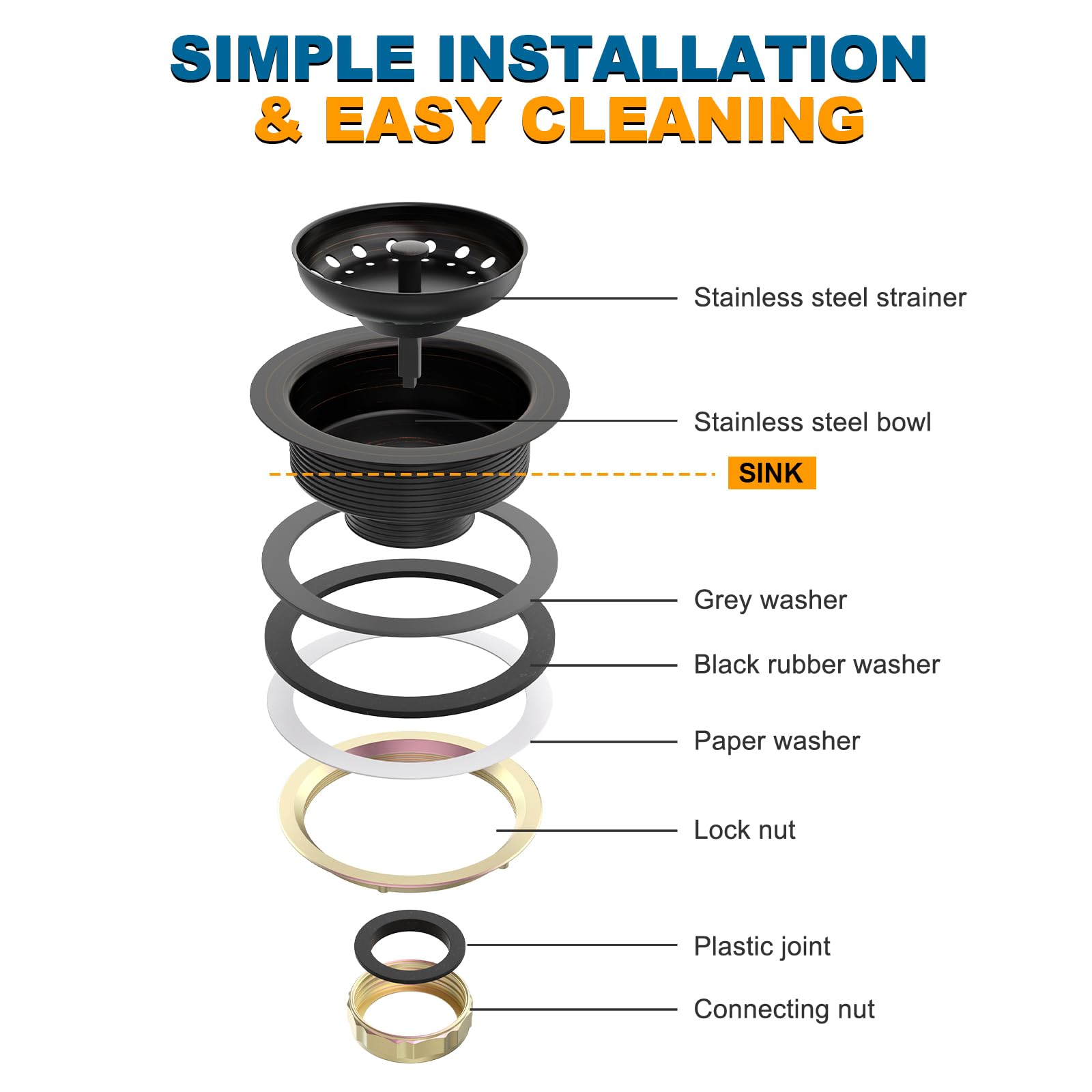 Stainless Steel Bronze Sink Drain Strainer Kit 3