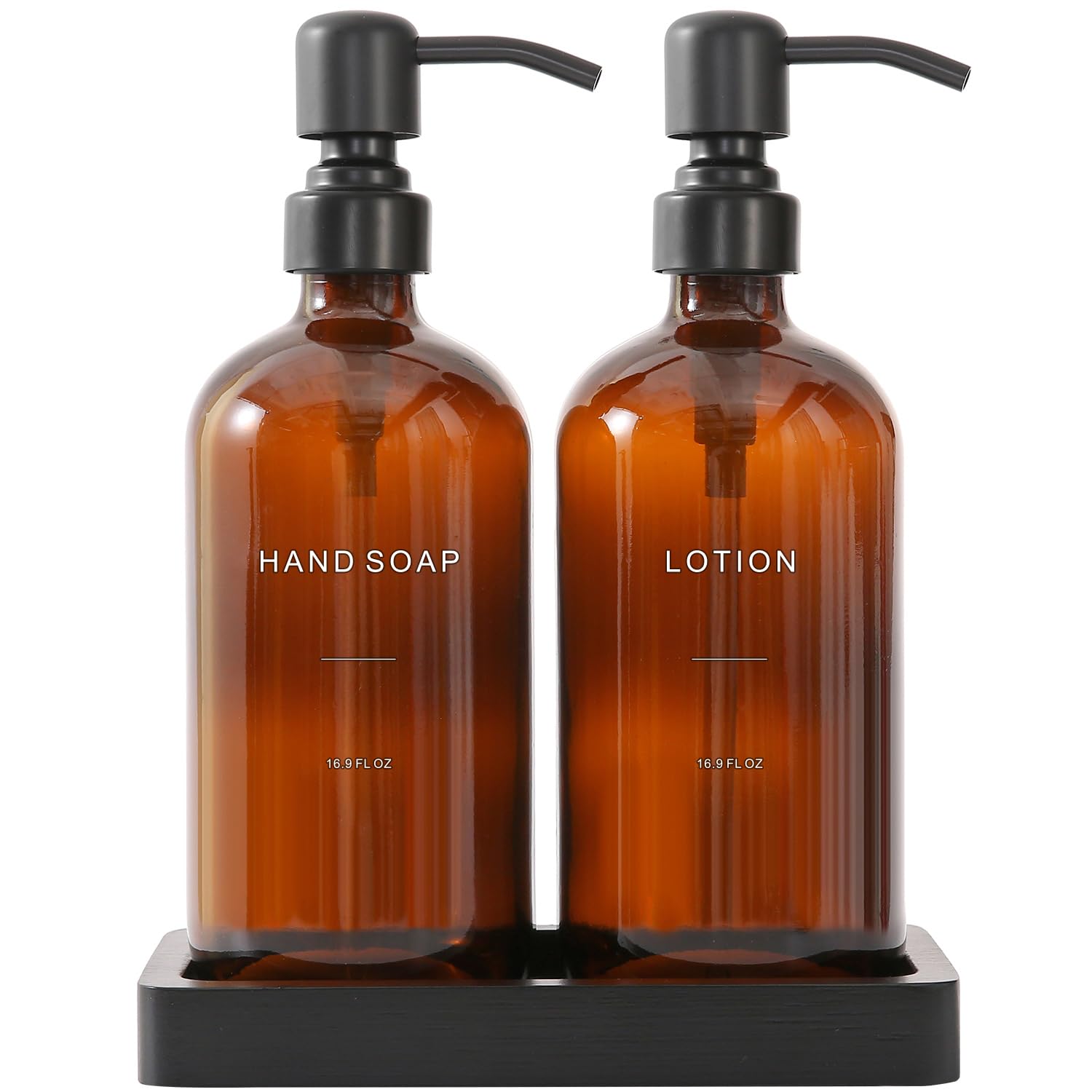 Amber Glass Soap Dispenser Set (2 Count)