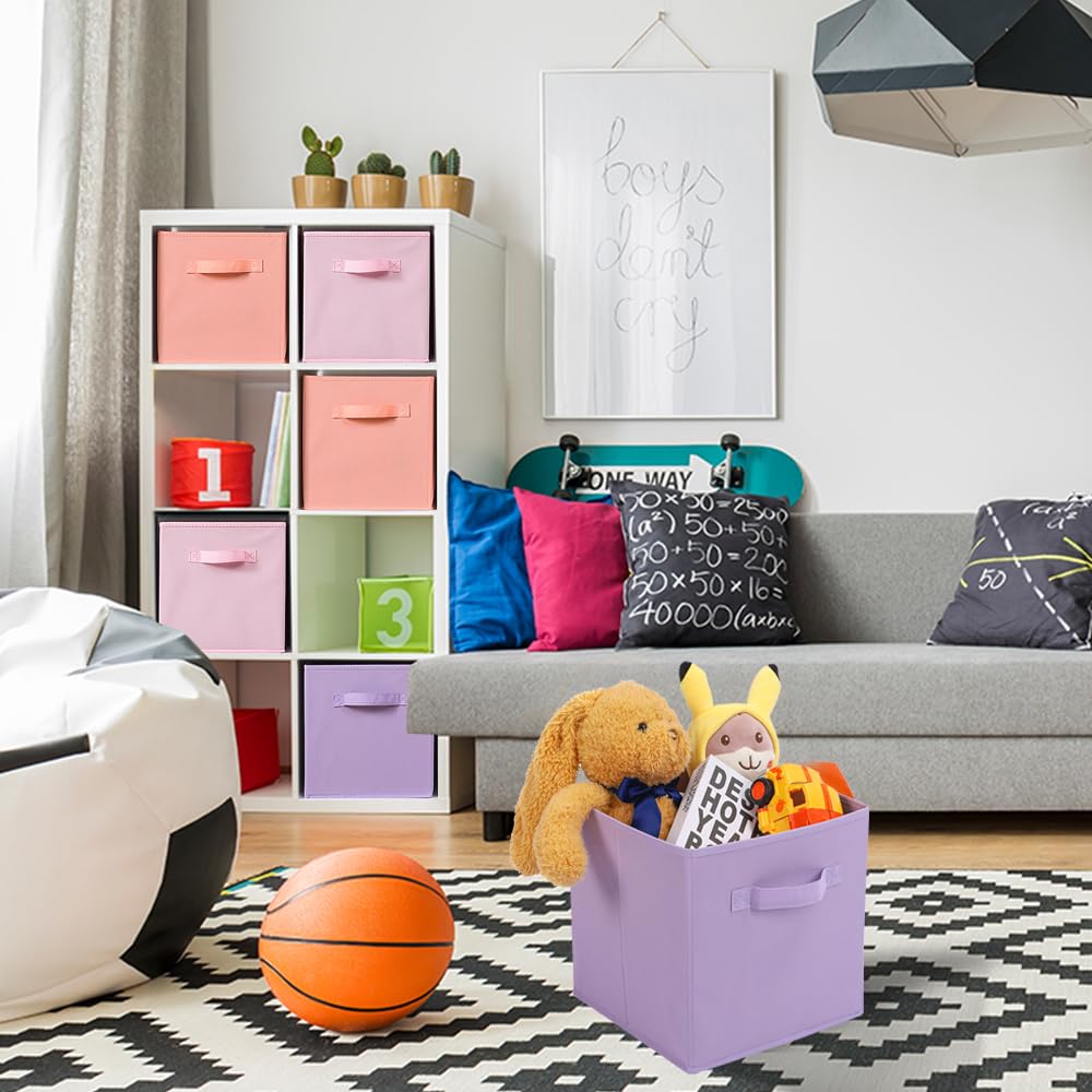 Fabric Storage Bins 6 Pack Fun Colored Durable Storage Cubes with Handles Foldable Cube Baskets for Home (6 Count)