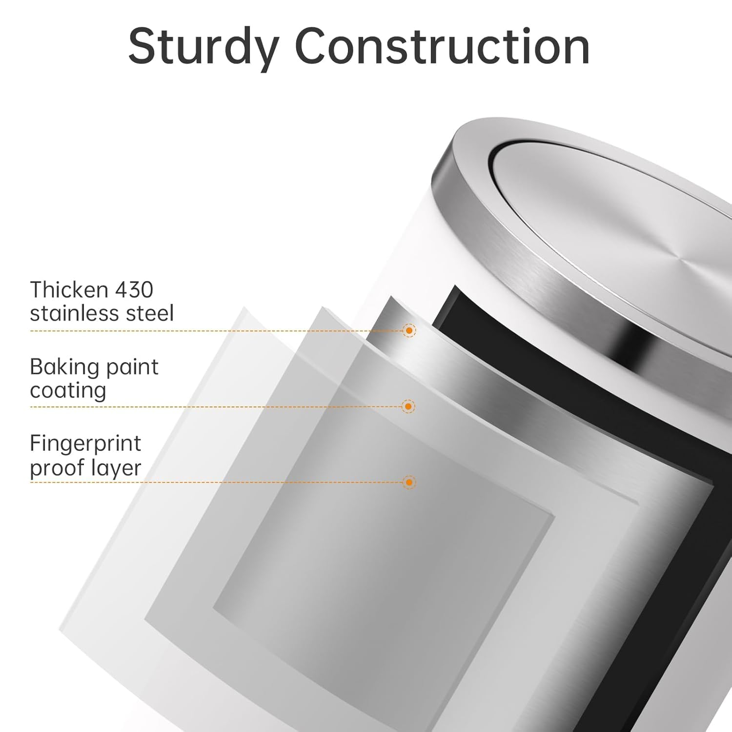 4 Gallons White Swing Lid Stainless Steel Trash Can