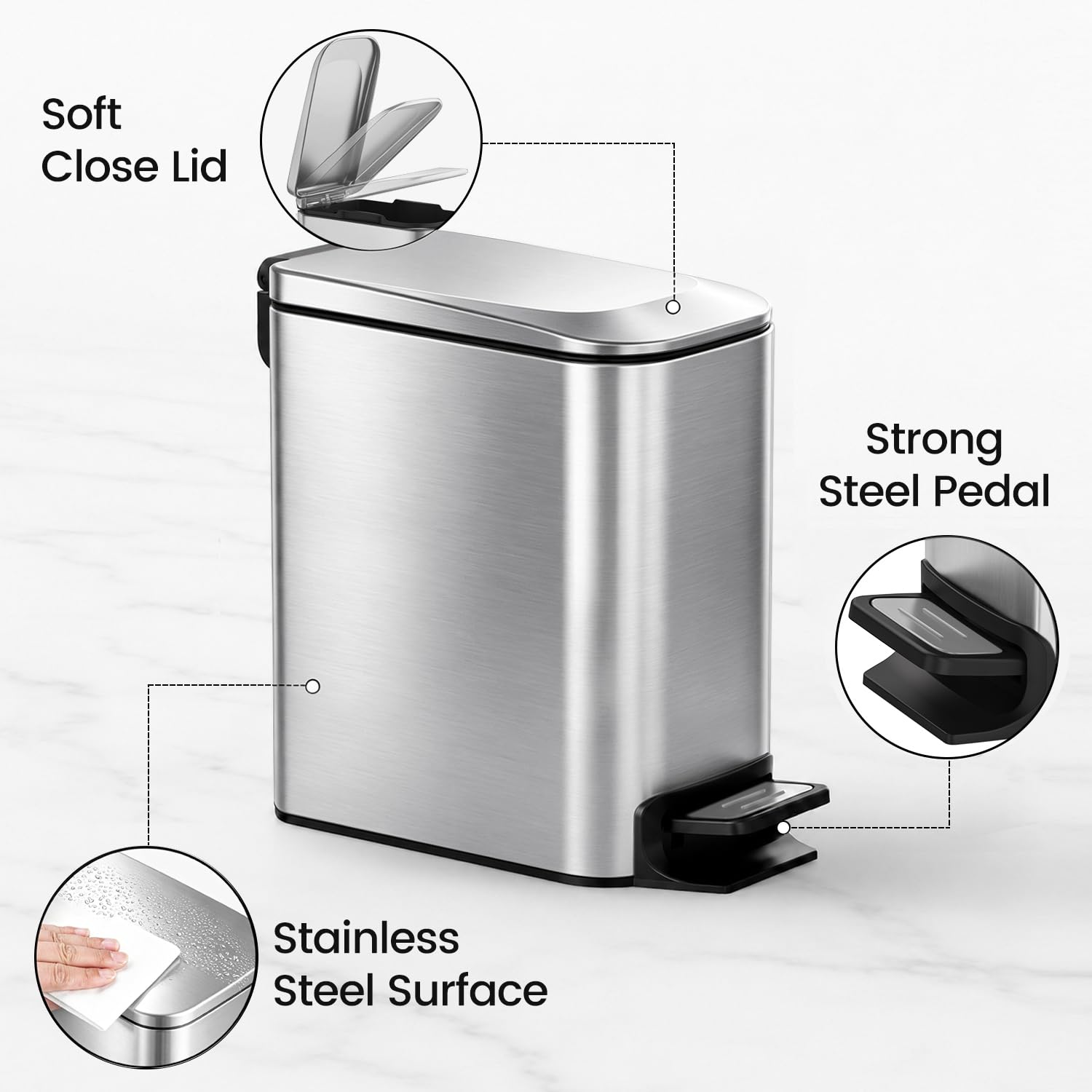 Small Bathroom Trash Can with Lid