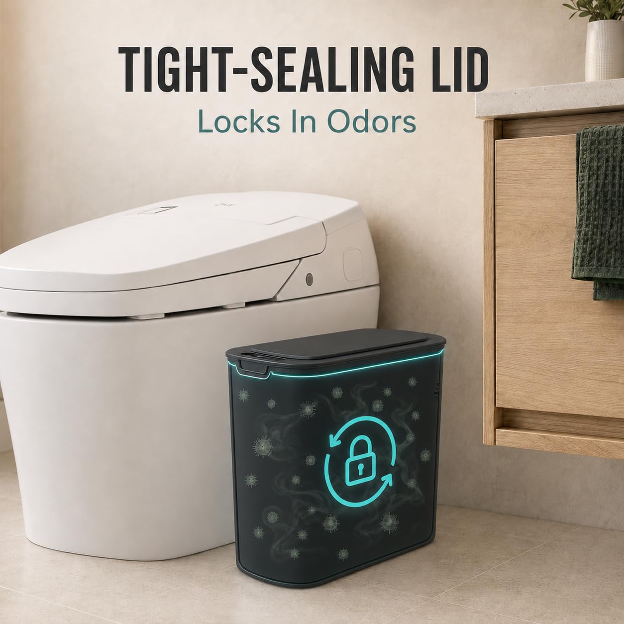 Automatic Small Bathroom Trash Can with Lid