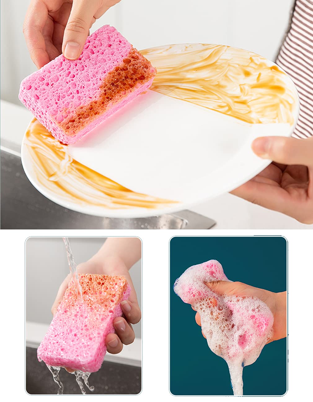 Kitchen Sponges 12 Pack Natural Cellulose for Non Scratch Cleaning (12 Count)