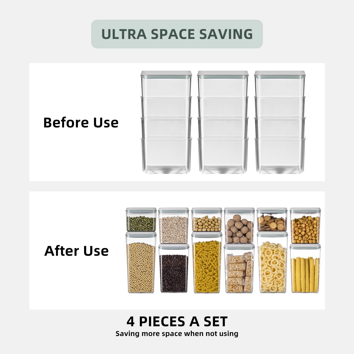12 Pcs Pop Airtight Food Storage Containers with Lids for Kitchen Pantry Organization Stackable Cereal Snacks Flour Sugar Coffee Spaghetti