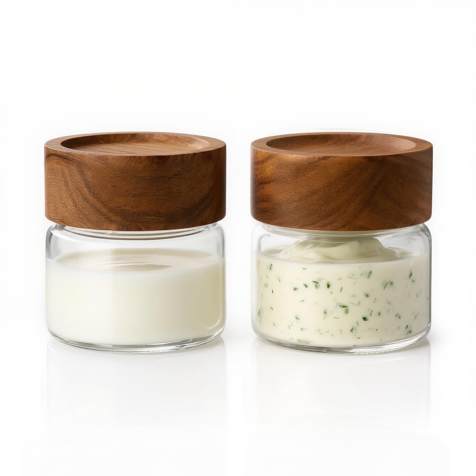 2 Pack 4 fl oz Leakproof Mason Jars with Acacia Wood Lids (6 Count)