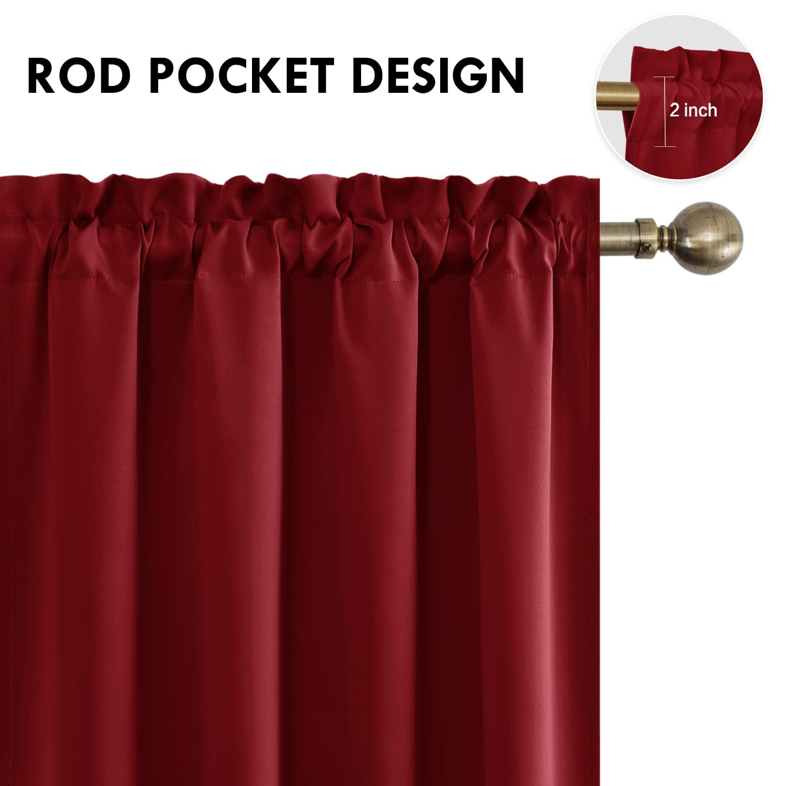 Short Blackout Curtains 52 x 36 Inch Long for Kitchen RV Bunk Burgundy
