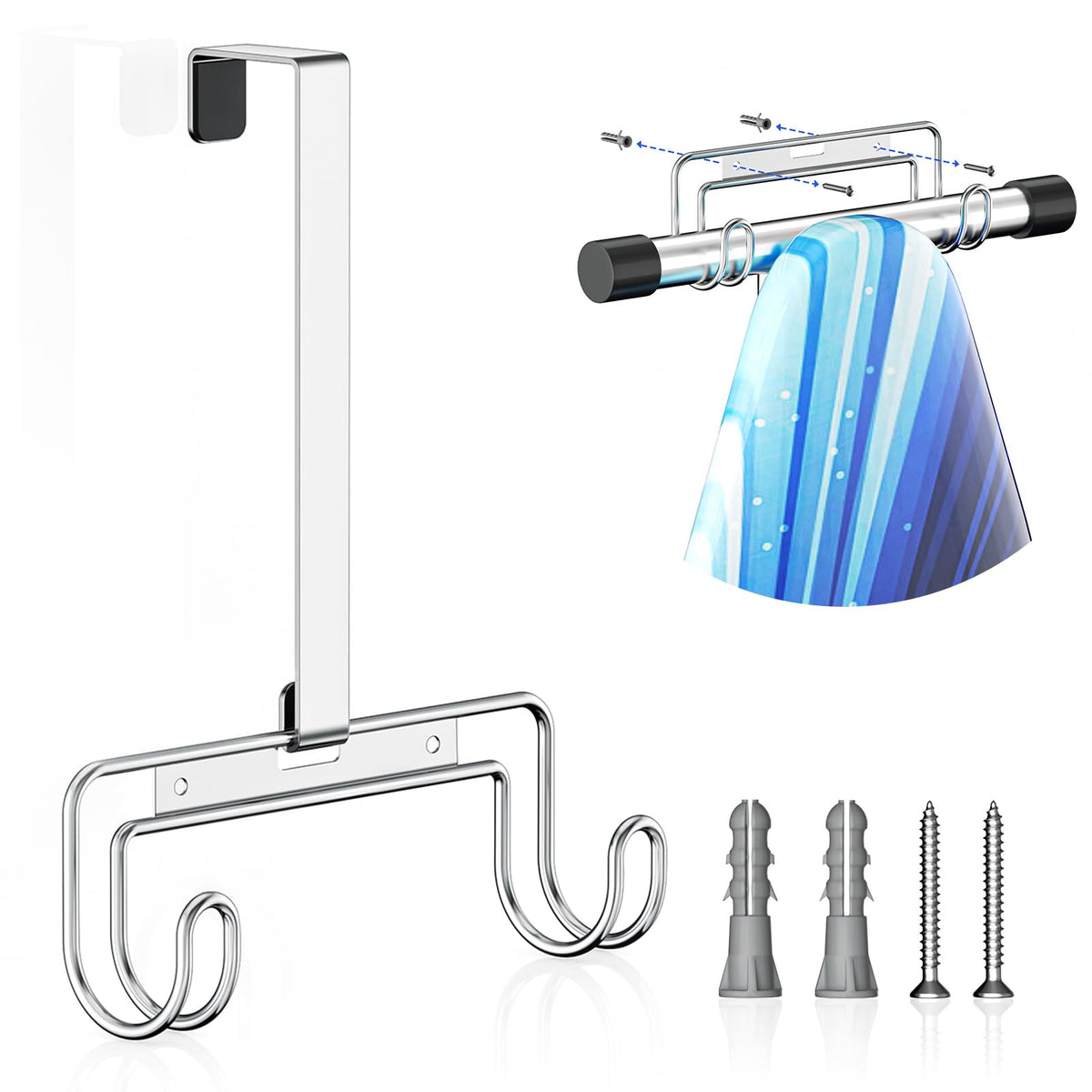 Over The Door & Wall Mount Ironing Board Hanger with Removable Hook